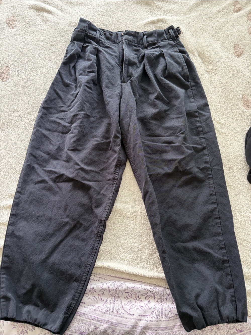 Madewell Black Pleated High-Rise Tapered Trousers